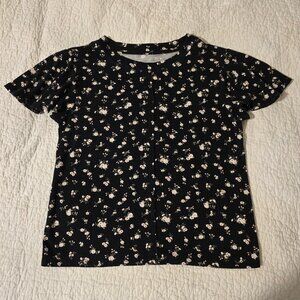 Art Class Black Floral Shirt Flutter Sleeve Teens Large Womens Size XS Soft Girl
